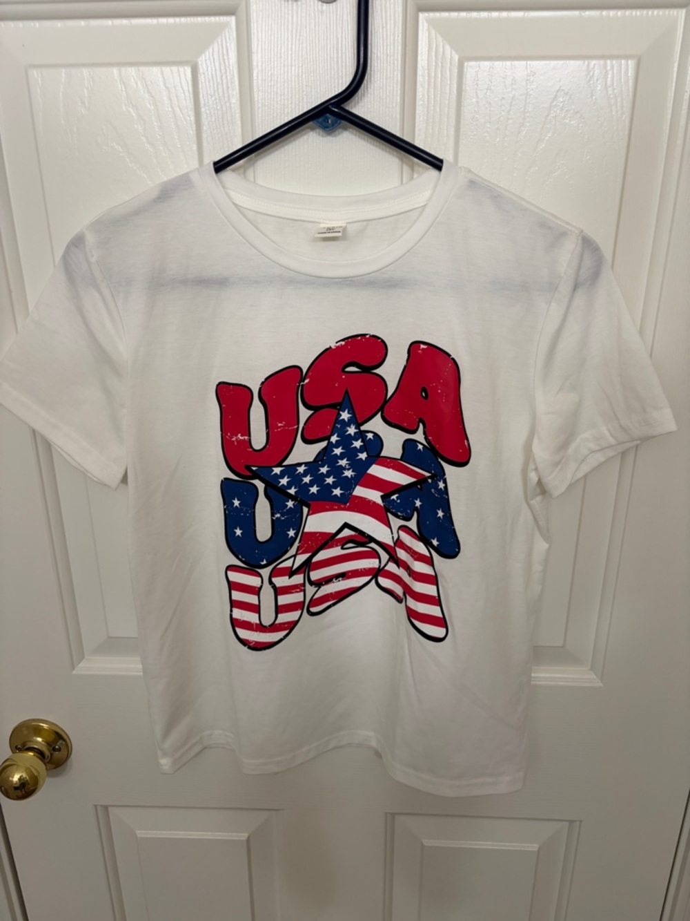 SHEIN White Tee with Patriotic USA Graphic Detail